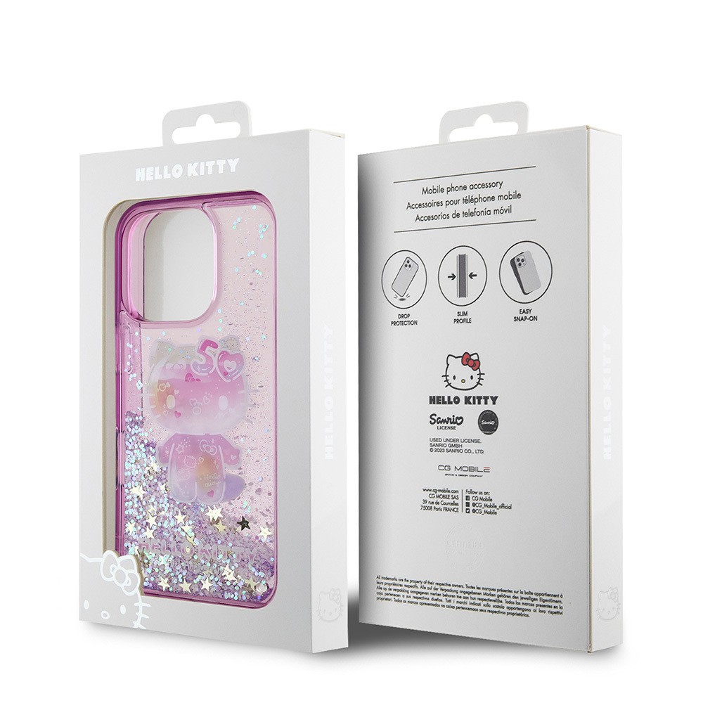 iPhone 16 Pro Kılıf Hello Kitty Orjinal Lisanslı Sıvılı Simli 50. Yıldönümü Partisi Kılıf