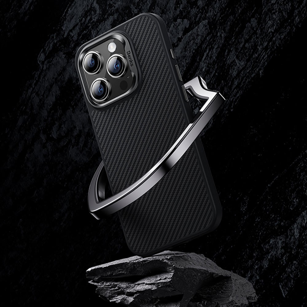 iPhone 15 Pro Kılıf Karbon Fiber Magsafe Şarj Özellikli Benks Hybrid ArmorPro 600D Kevlar Kılıf