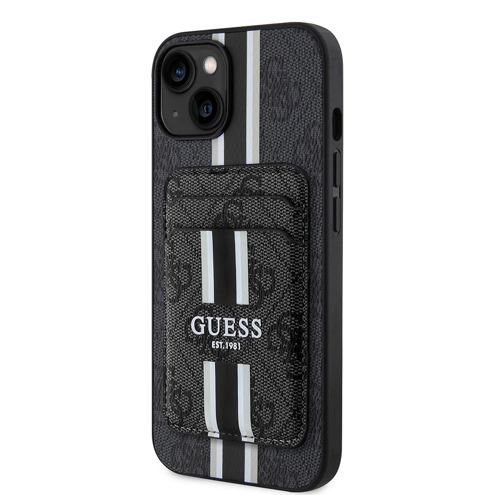 Apple iPhone 14 Kılıf Guess Orjinal Lisanslı M-safe Şarj Özellikli 4G Desenli Çizgili Kartlıklı Kapak