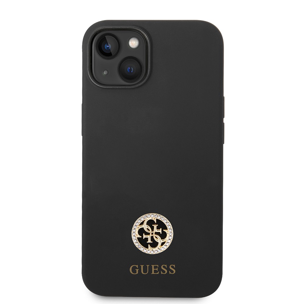 Apple iPhone 14 Kılıf Guess Orjinal Lisanslı Yazı ve Taşlı 4G Logolu Silikon Kapak