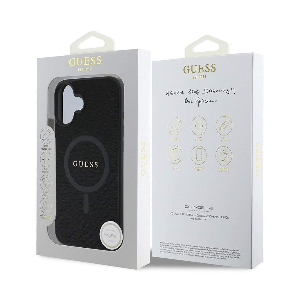 iPhone 16 Plus Kılıf Guess Orjinal Lisanslı Magsafe Şarj Özellikli Yazı Logolu Saffiano Classic Kılıf