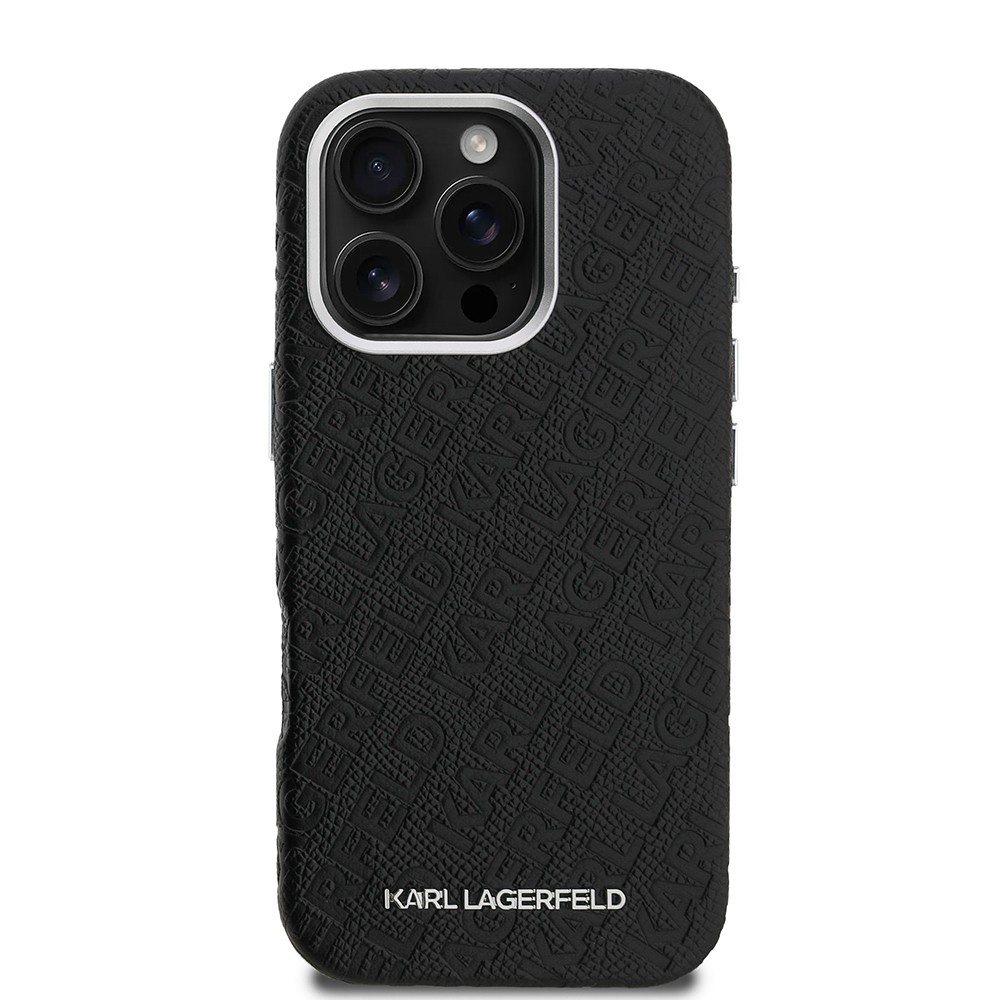 Apple iPhone 16 Pro Kılıf Karl Lagerfeld Orjinal Lisanslı PU Deri Damgalı Metal Yazı Logolu Kapak