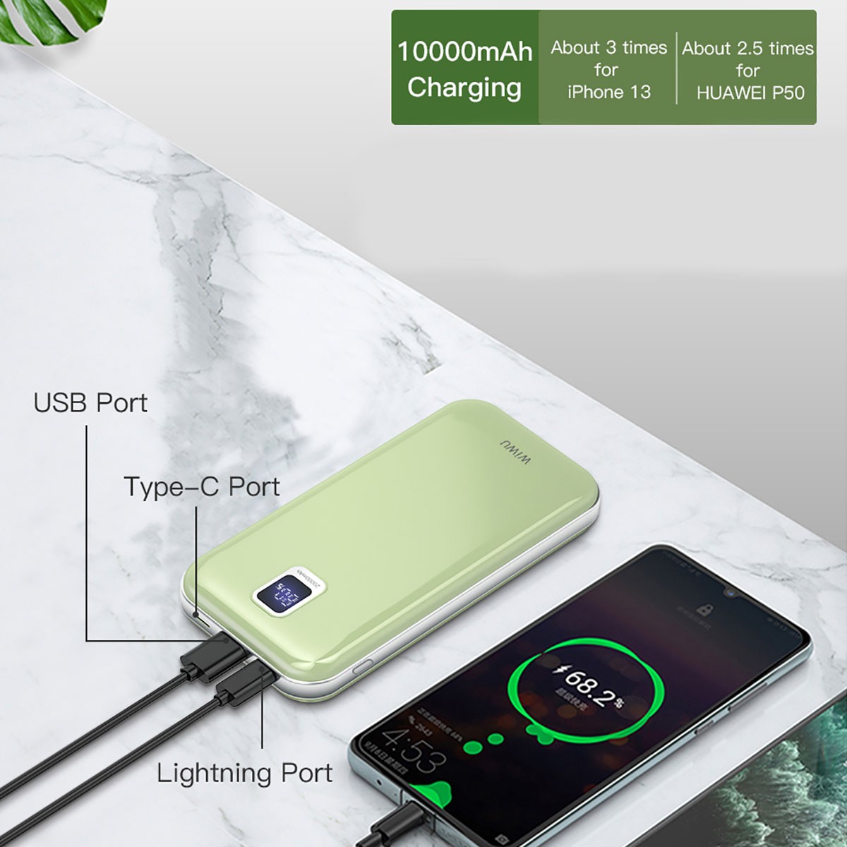 Wiwu JC-16 LED Ekranlı Li-Polimer Aşırı Akım Korumalı Taşınabilir Powerbank PD 20W 10000mAh