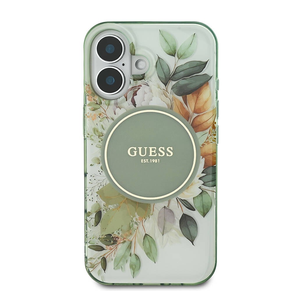 iPhone 16 Kılıf Guess Orjinal Lisanslı Magsafe Şarj Özellikli IML Baskılı Yazı Logolu Flower Tonal Circle Kılıf