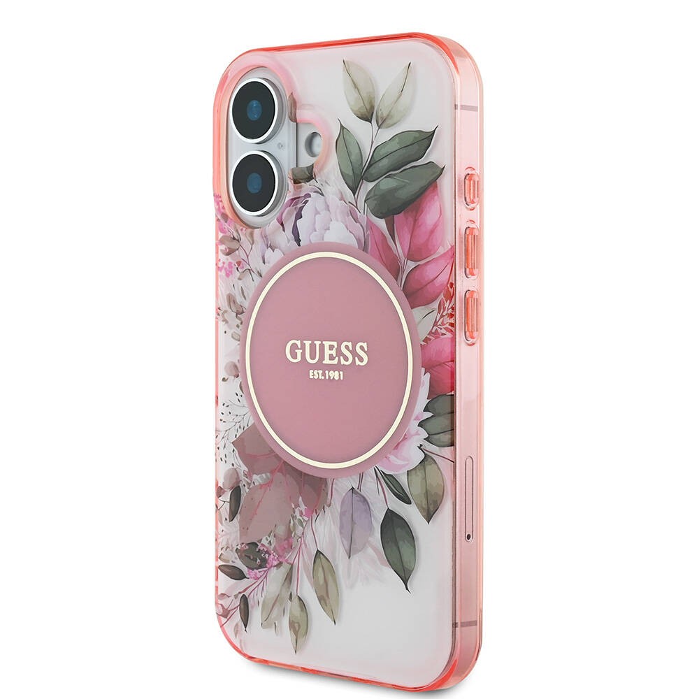 iPhone 16 Kılıf Guess Orjinal Lisanslı Magsafe Şarj Özellikli IML Baskılı Yazı Logolu Flower Tonal Circle Kılıf