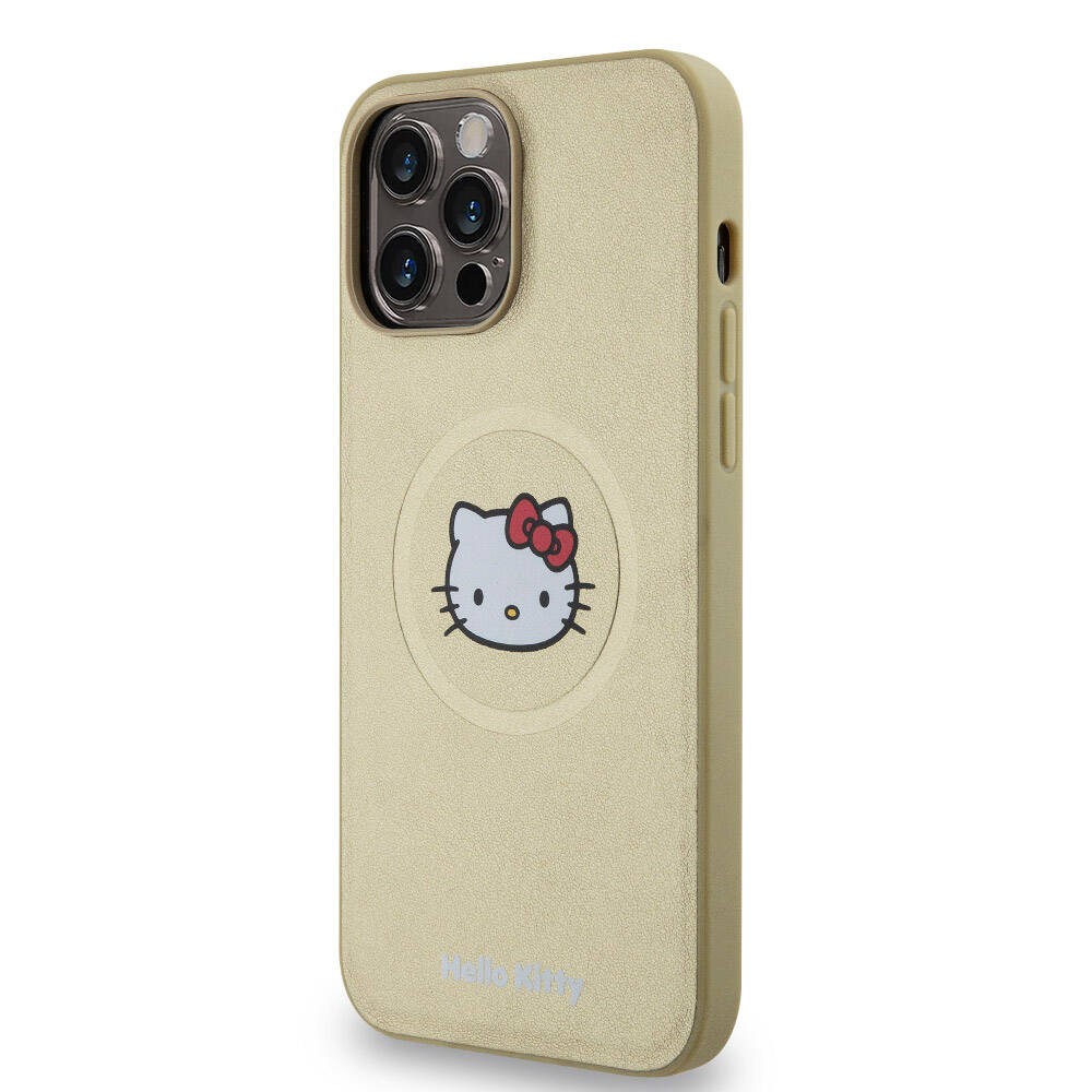 iPhone 15 Pro Max Kılıf Hello Kitty Orjinal Lisanslı Magsafe Şarj Özellikli Kitty Head Deri Kılıf