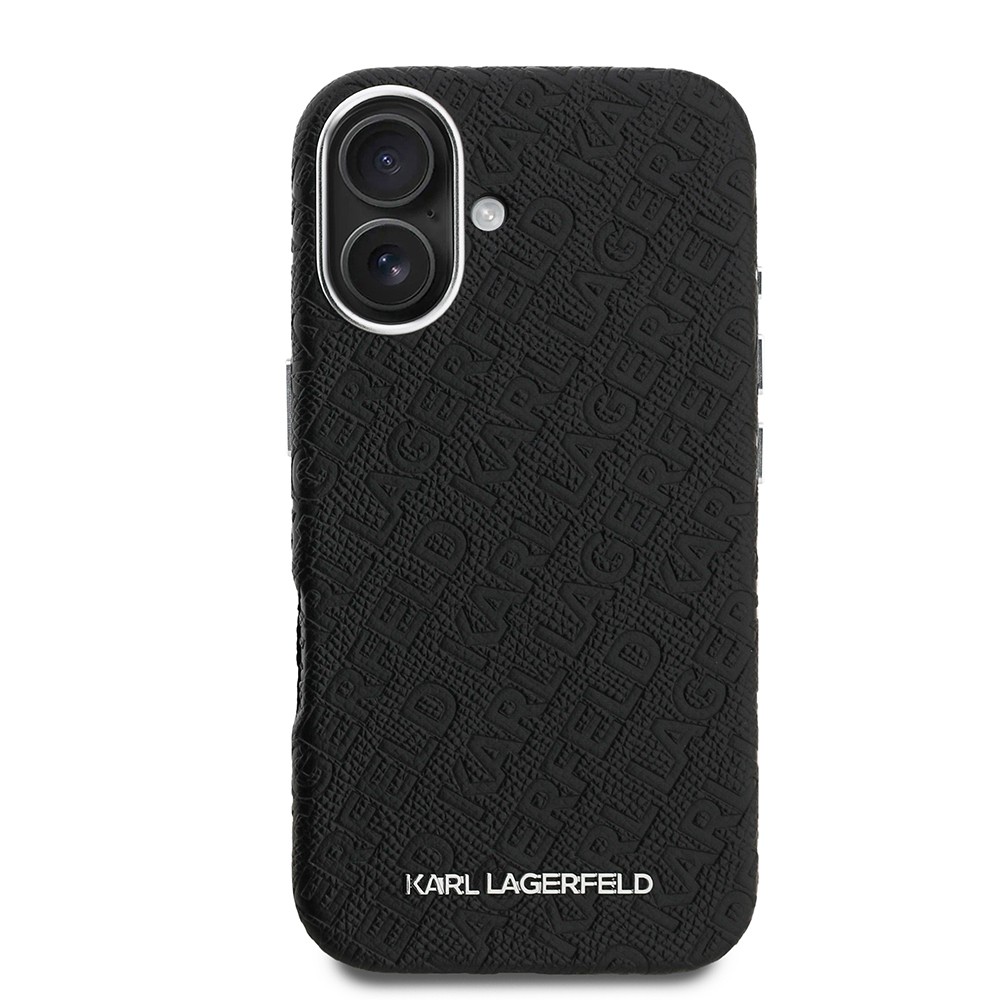 Apple iPhone 16 Kılıf Karl Lagerfeld Orjinal Lisanslı PU Deri Damgalı Metal Yazı Logolu Kapak