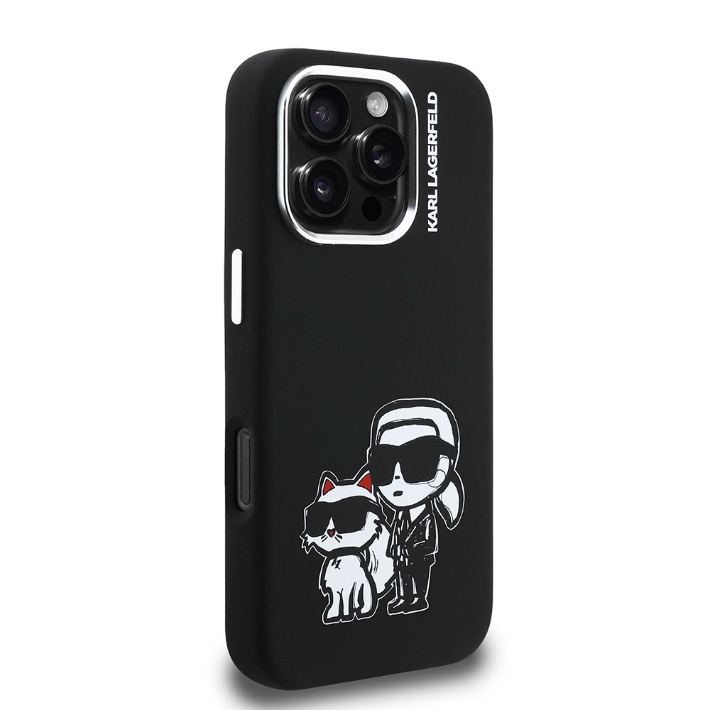 Apple iPhone 16 Pro Max Kılıf Karl Lagerfeld Orjinal Lisanslı Karl & Choupette Sketch Logo Sililkon Kapak