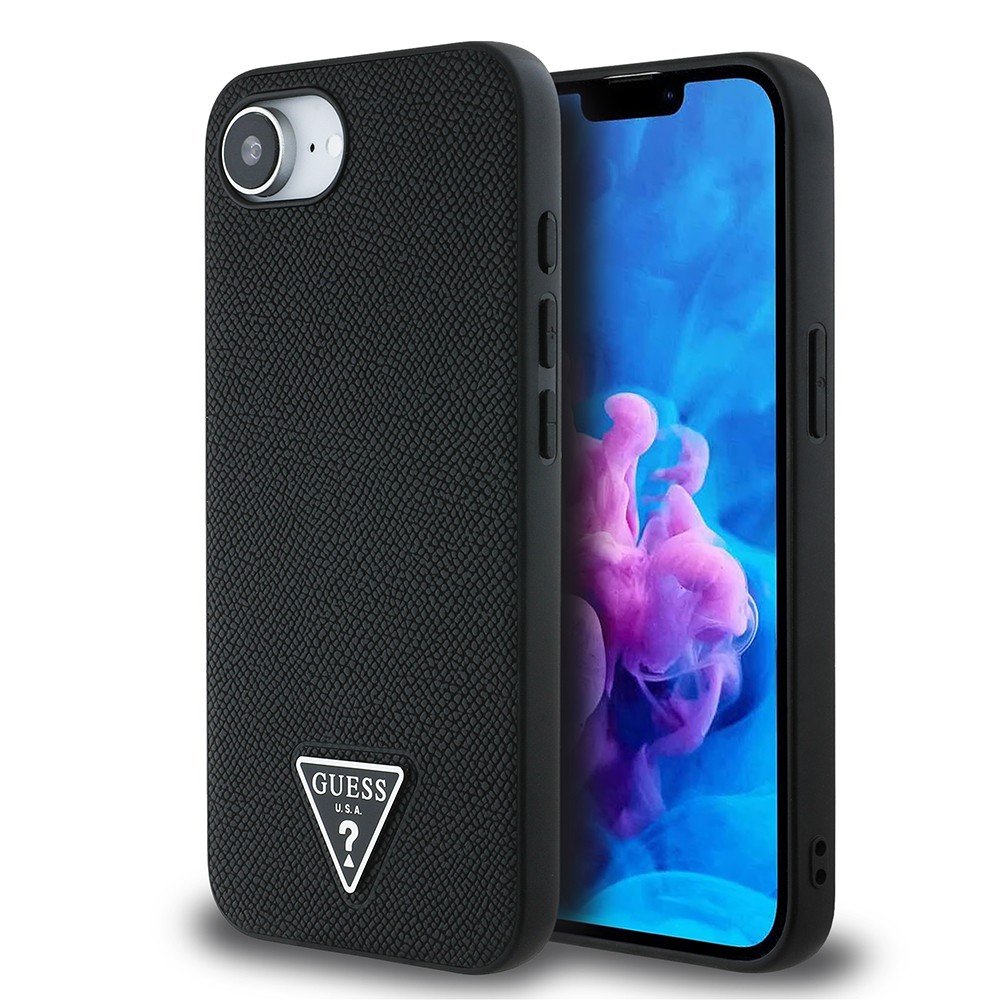 Apple iPhone 16E Kılıf Guess Orjinal Lisanslı M-safe Şarj Özellikli Grained Triangle Kapak