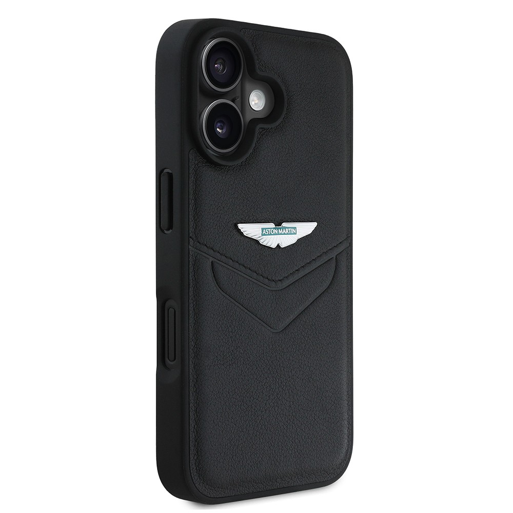 Apple iPhone 16 Kılıf Aston Martin Orjinal Lisanslı Victory Dizayn PU Deri Metal Logolu Kapak