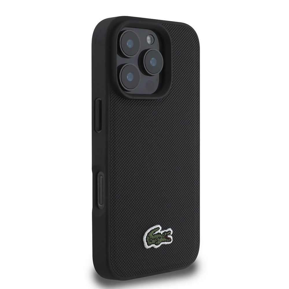 Apple iPhone 16 Pro Max Kılıf Lacoste Orjinal Lisanslı PU Pike Desenli Arka Yüzey İkonik Timsah Dokuma Logolu Kapak + Type-C Kablo 1.5m
