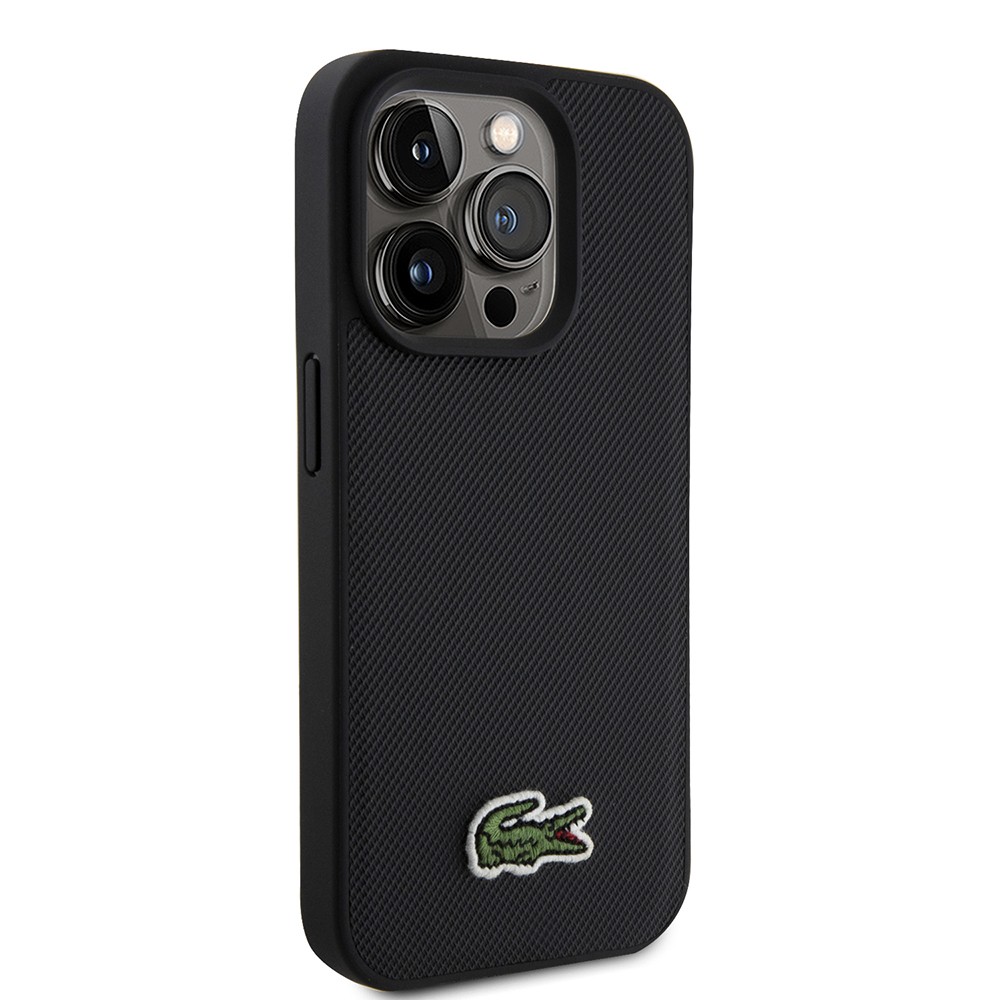 Apple iPhone 15 Pro Max Kılıf Lacoste Orjinal Lisanslı PU Pike Desenli Arka Yüzey İkonik Timsah Dokuma Logolu Kapak + Type-C Kablo 1.5m