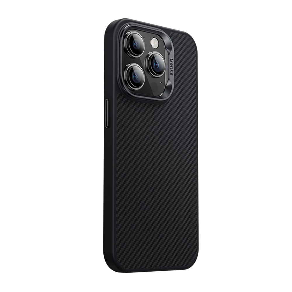 iPhone 15 Pro Kılıf Karbon Fiber Magsafe Şarj Özellikli Benks Hybrid ArmorPro 600D Kevlar Kılıf