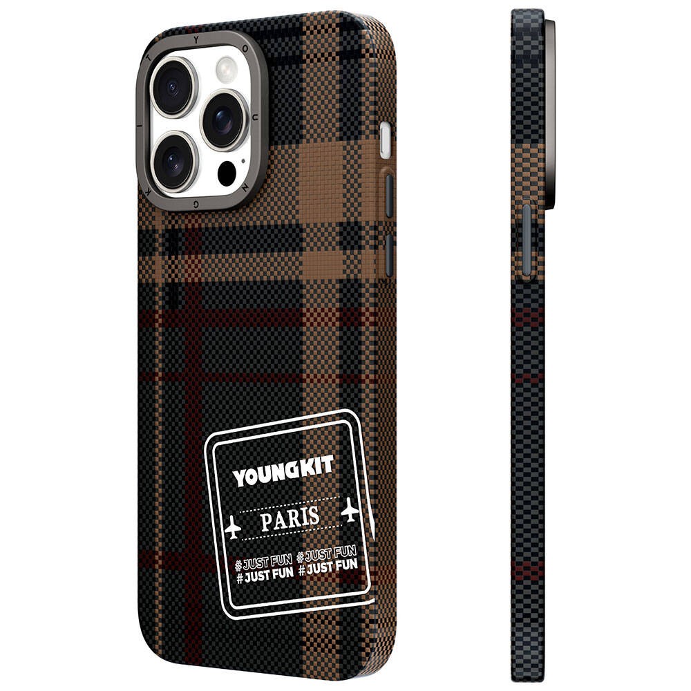 iPhone 15 Pro Kılıf Ekose Desenli Youngkit Gezhi Serisi Kılıf