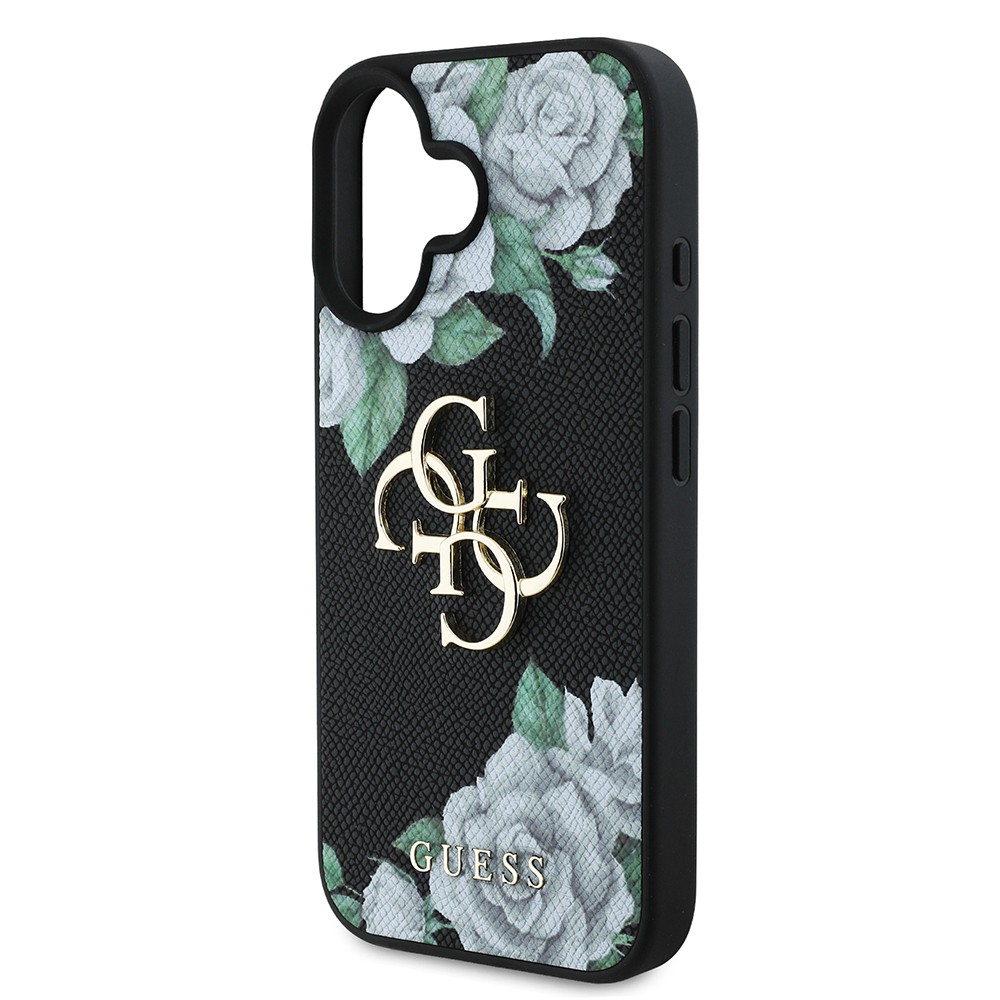 Apple iPhone 16 Kılıf Guess Orjinal Lisanslı Gül Baskılı Büyük Metal Logo Dizaynlı Kapak