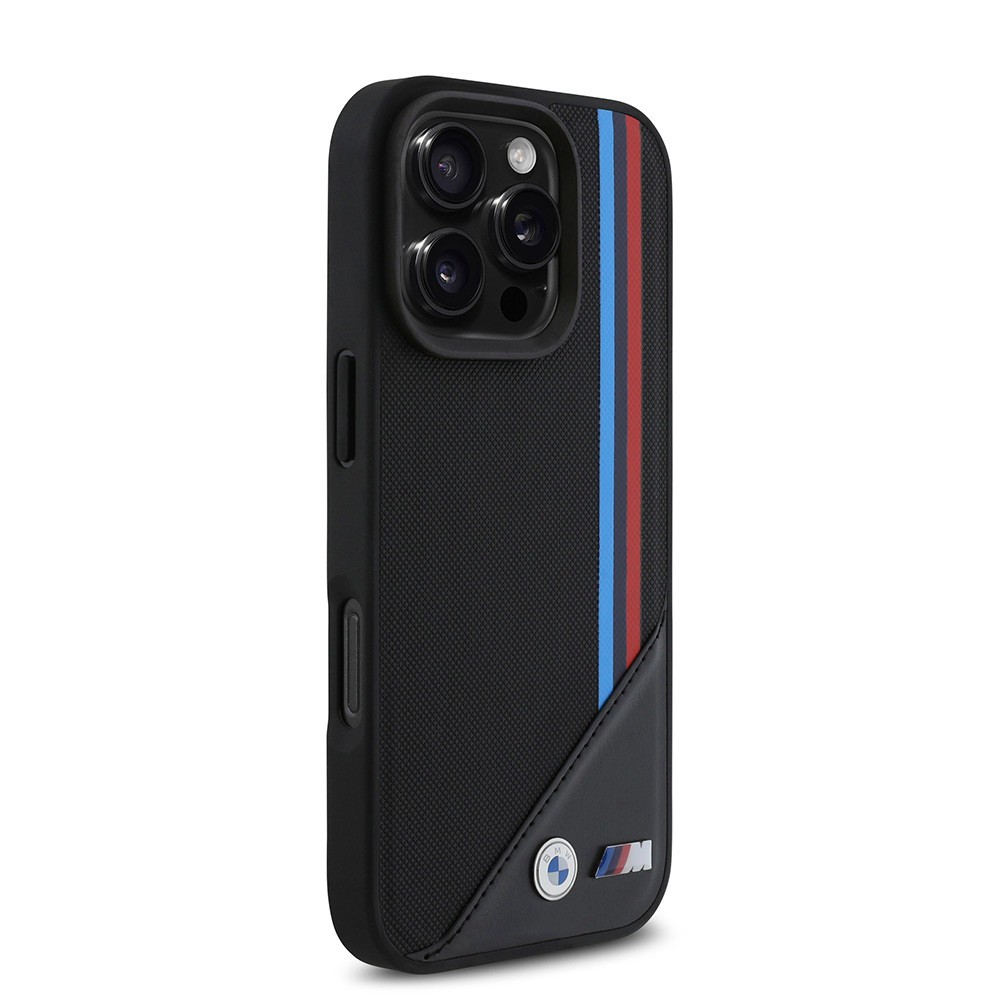 iPhone 16 Pro Kılıf BMW Orjinal Lisanslı Magsafe Şarj Özellikli M Logolu Üç Çizgili Dikiş Detaylı Meshed Tricolor Stripes Kılıf