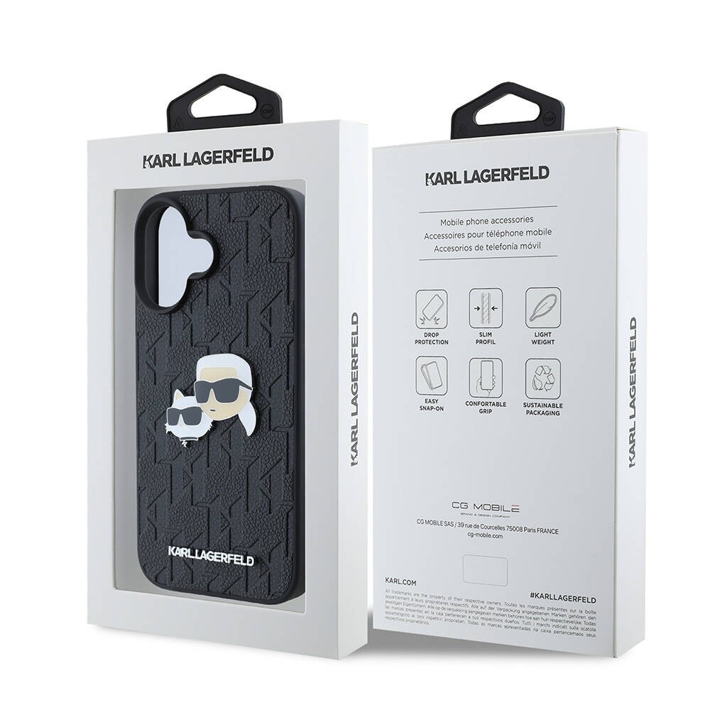 iPhone 16 Plus Kılıf Karl Lagerfeld Orjinal Lisanslı K&C Heads Monogram Pin Kılıf