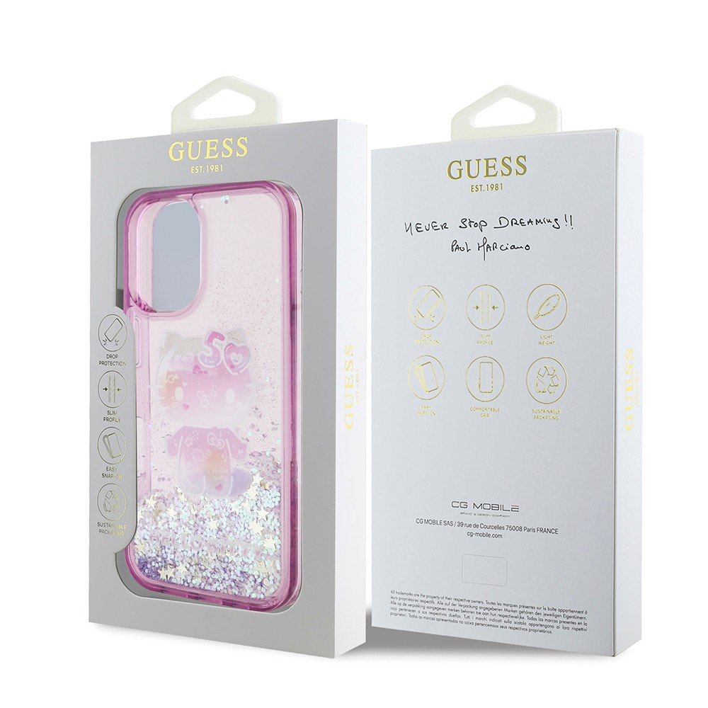 iPhone 16 Kılıf Hello Kitty Orjinal Lisanslı Sıvılı Simli 50. Yıldönümü Partisi Kılıf