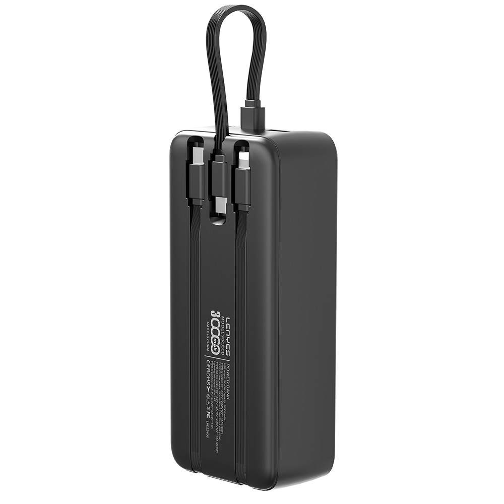 Lenyes PX355D Dijital LED Ekranlı Type-C ve Lightning Kablolu Powerbank 22.5W 30.000mAh