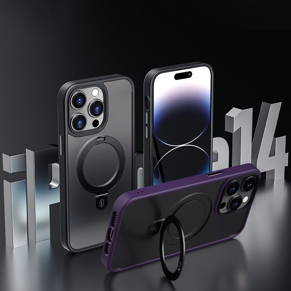 iPhone 14 Pro Max Kılıf Wiwu ZMM-010 Magsafe Şarj Özellikli Parmak İzi Bırakmayan Mat Transparan Standlı Kılıf