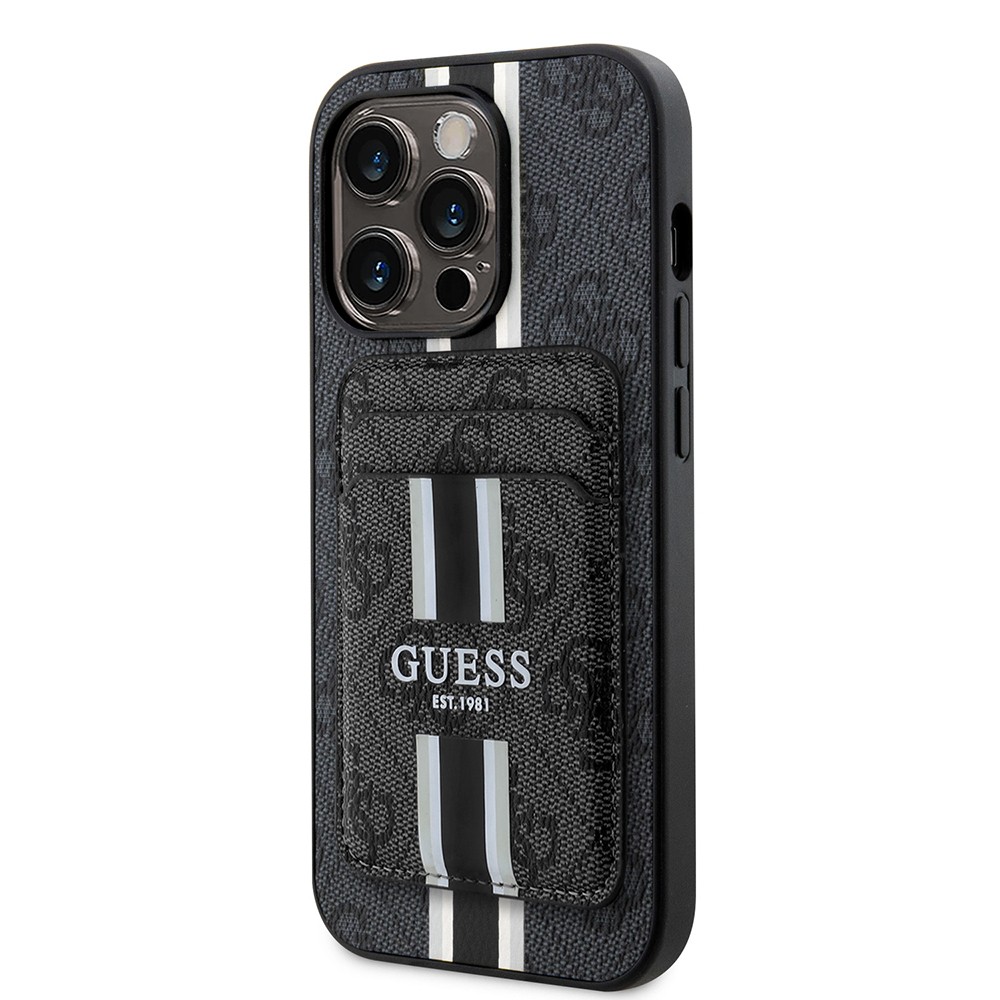 Apple iPhone 14 Pro Max Kılıf Guess Orjinal Lisanslı M-safe Şarj Özellikli 4G Desenli Çizgili Kartlıklı Kapak