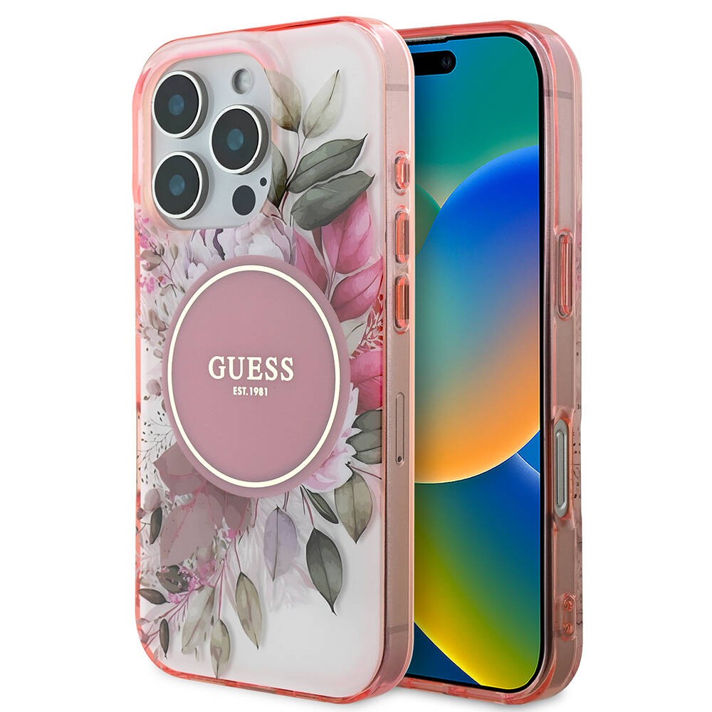 iPhone 16 Pro Max Kılıf Guess Orjinal Lisanslı Magsafe Şarj Özellikli Flower Tonal Circle Kılıf