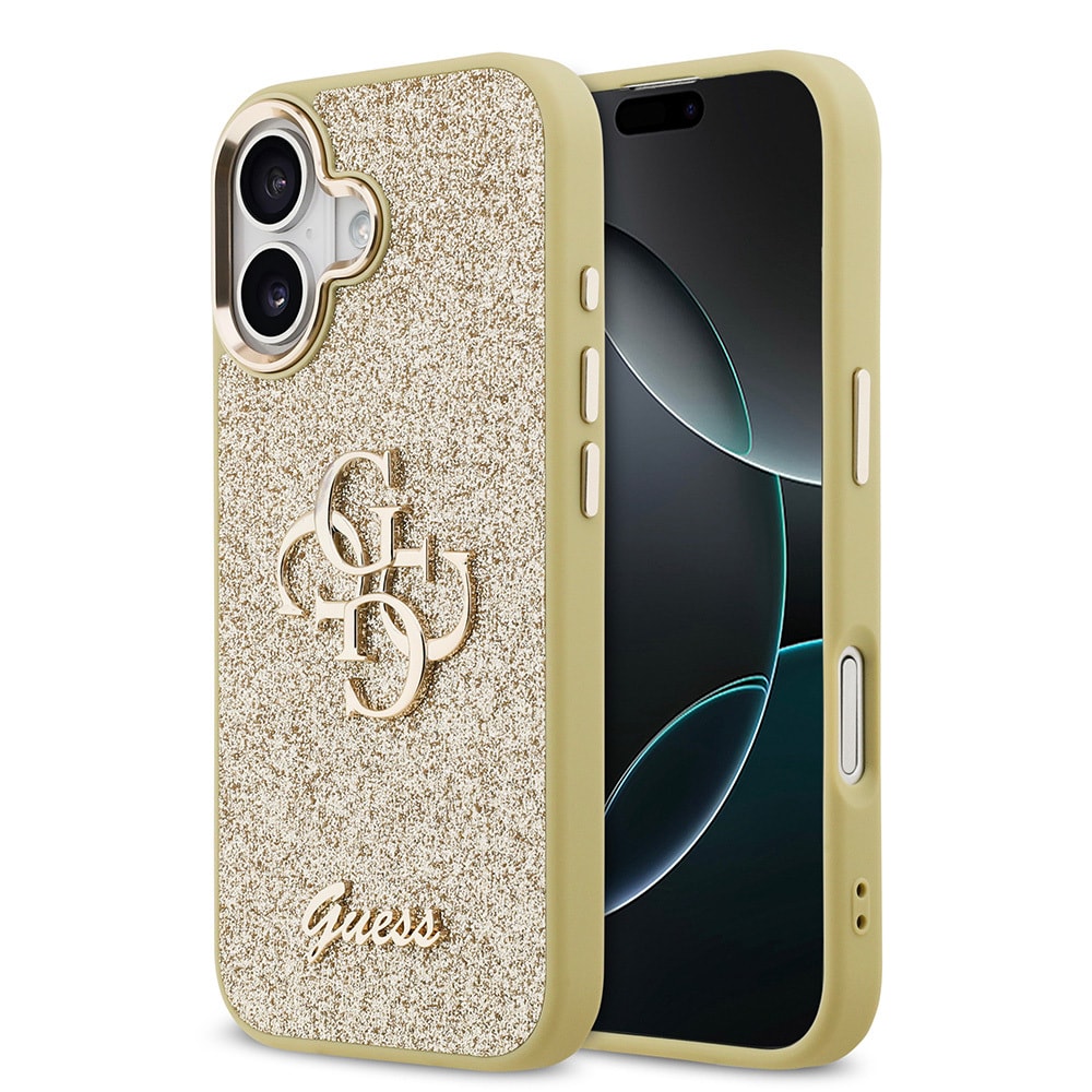 Apple iPhone 17 Kılıf Guess Orjinal Lisanslı 4G Büyük Metal Kamera Çerçeveli ve Logolu Glitter Kapak