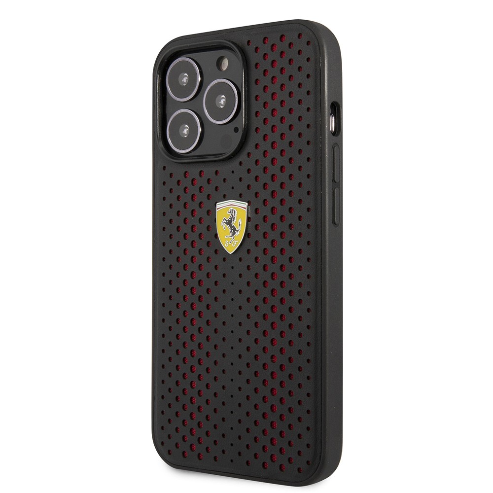 iPhone 14 Pro Max Kılıf Ferrari Deri Sarı Noktalı Dizayn Kılıf