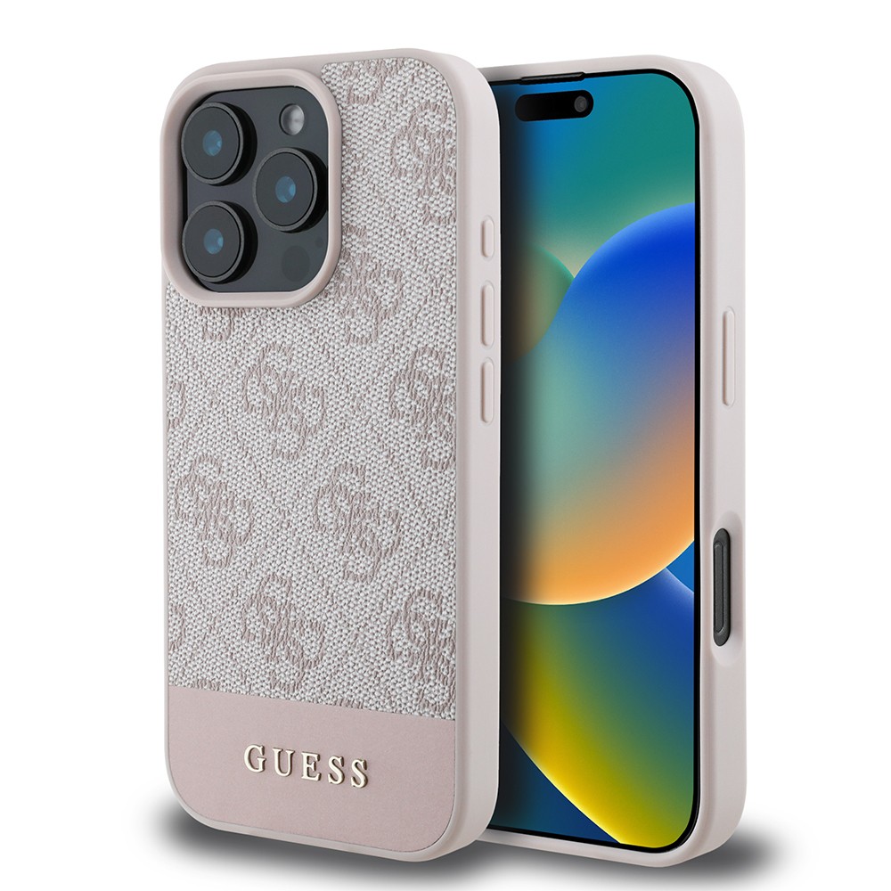Apple iPhone 16 Pro Kılıf Guess Orjinal Lisanslı PU Deri Şerit Logo Dizaynlı Kapak