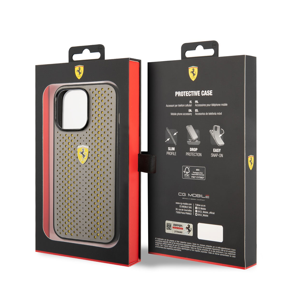 iPhone 14 Pro Max Kılıf Ferrari Deri Sarı Noktalı Dizayn Kılıf