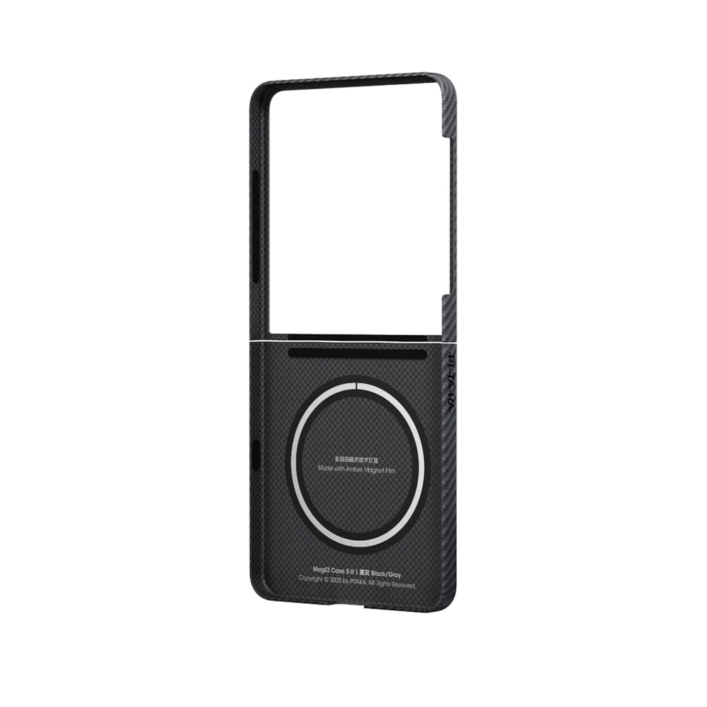 Galaxy Z Flip 7 Kılıf M-safe Şarj Özellikli 600D Aramid Fiber Pitaka Ultra-Slim Classic Serisi Black-Grey Twill Kapak