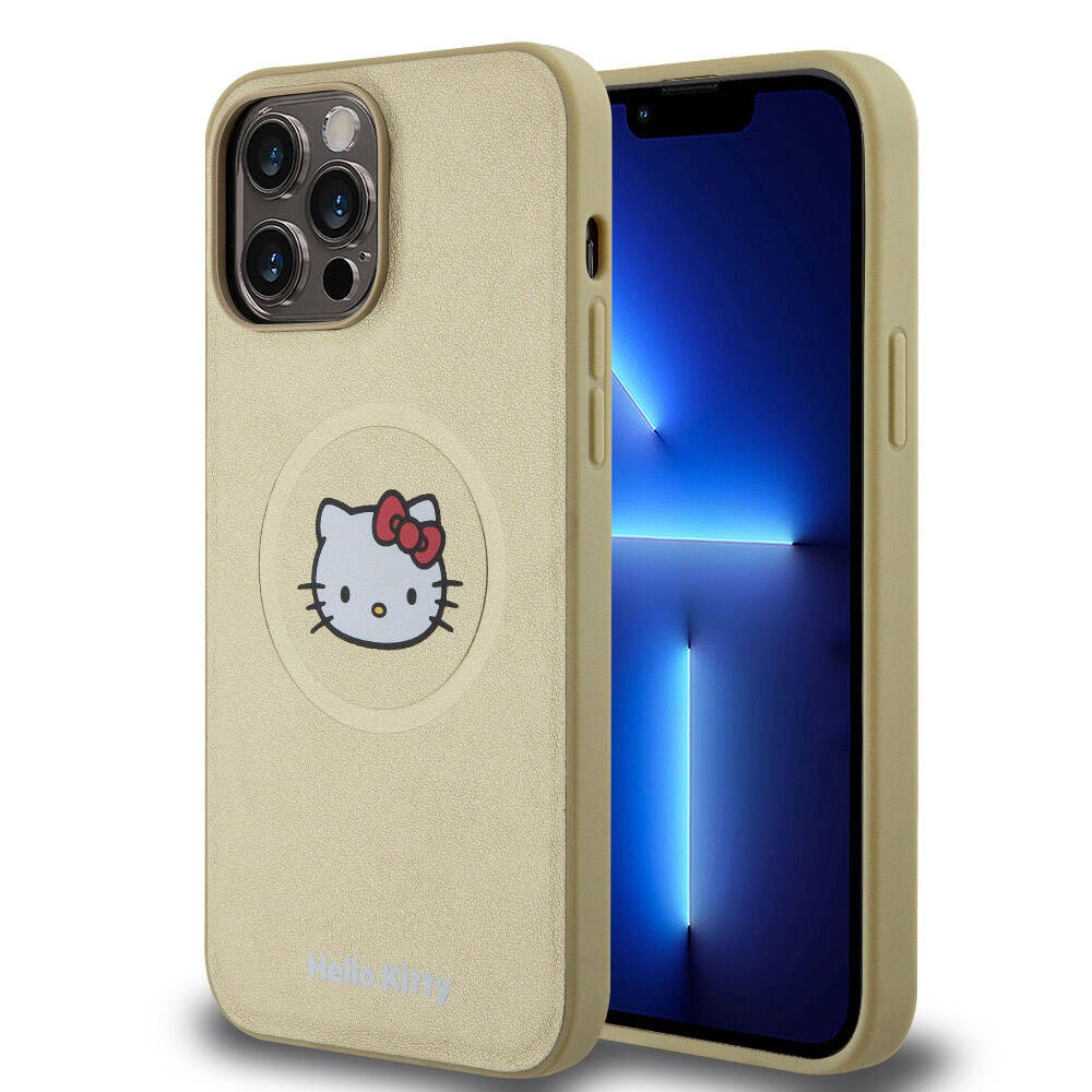 iPhone 15 Pro Max Kılıf Hello Kitty Orjinal Lisanslı Magsafe Şarj Özellikli Kitty Head Deri Kılıf