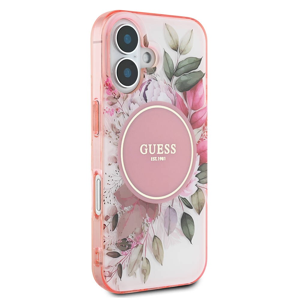 iPhone 16 Plus Kılıf Guess Orjinal Lisanslı Magsafe Şarj Özellikli IML Baskılı Yazı Logolu Flower Tonal Circle Kılıf