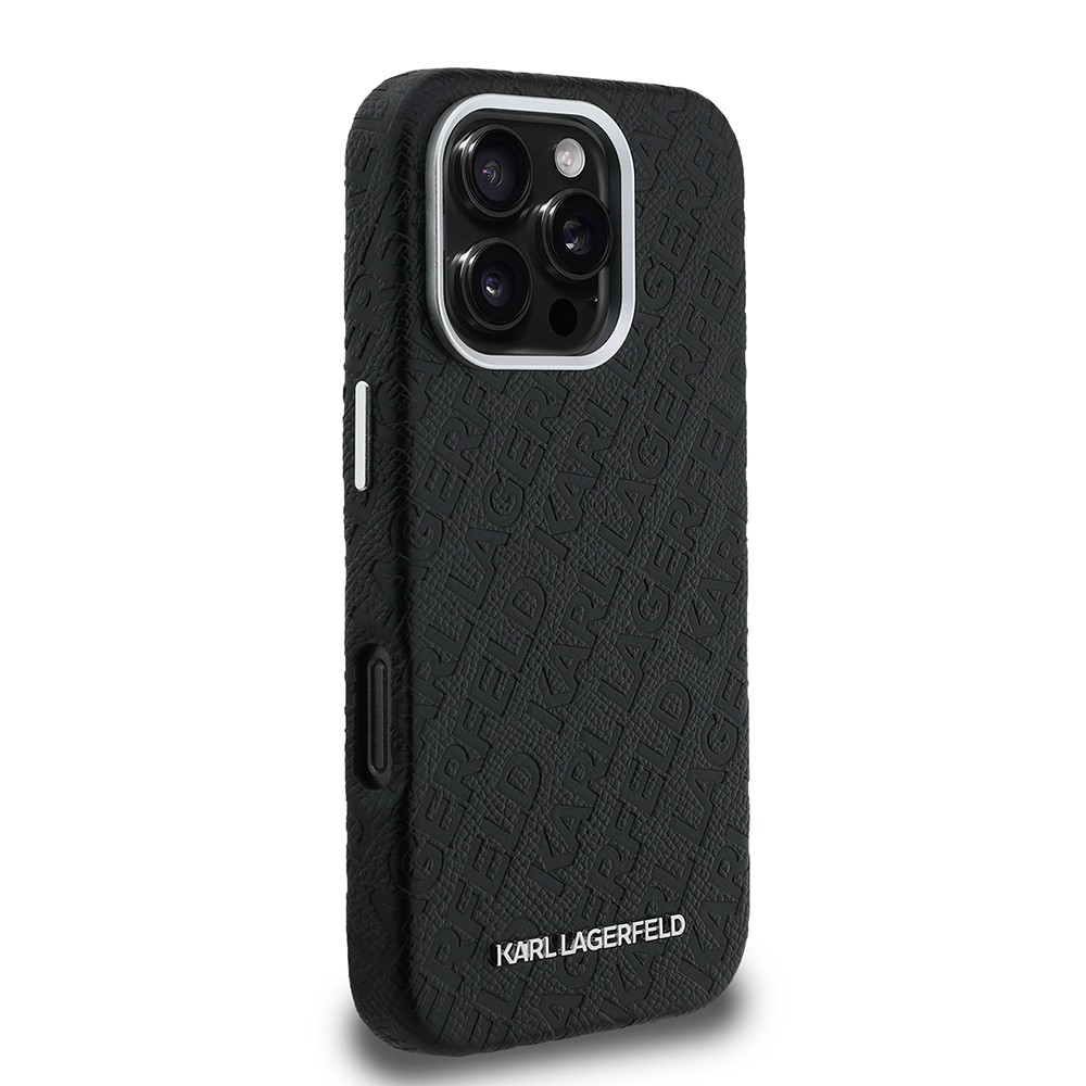 Apple iPhone 16 Pro Max Kılıf Karl Lagerfeld Orjinal Lisanslı PU Deri Damgalı Metal Yazı Logolu Kapak