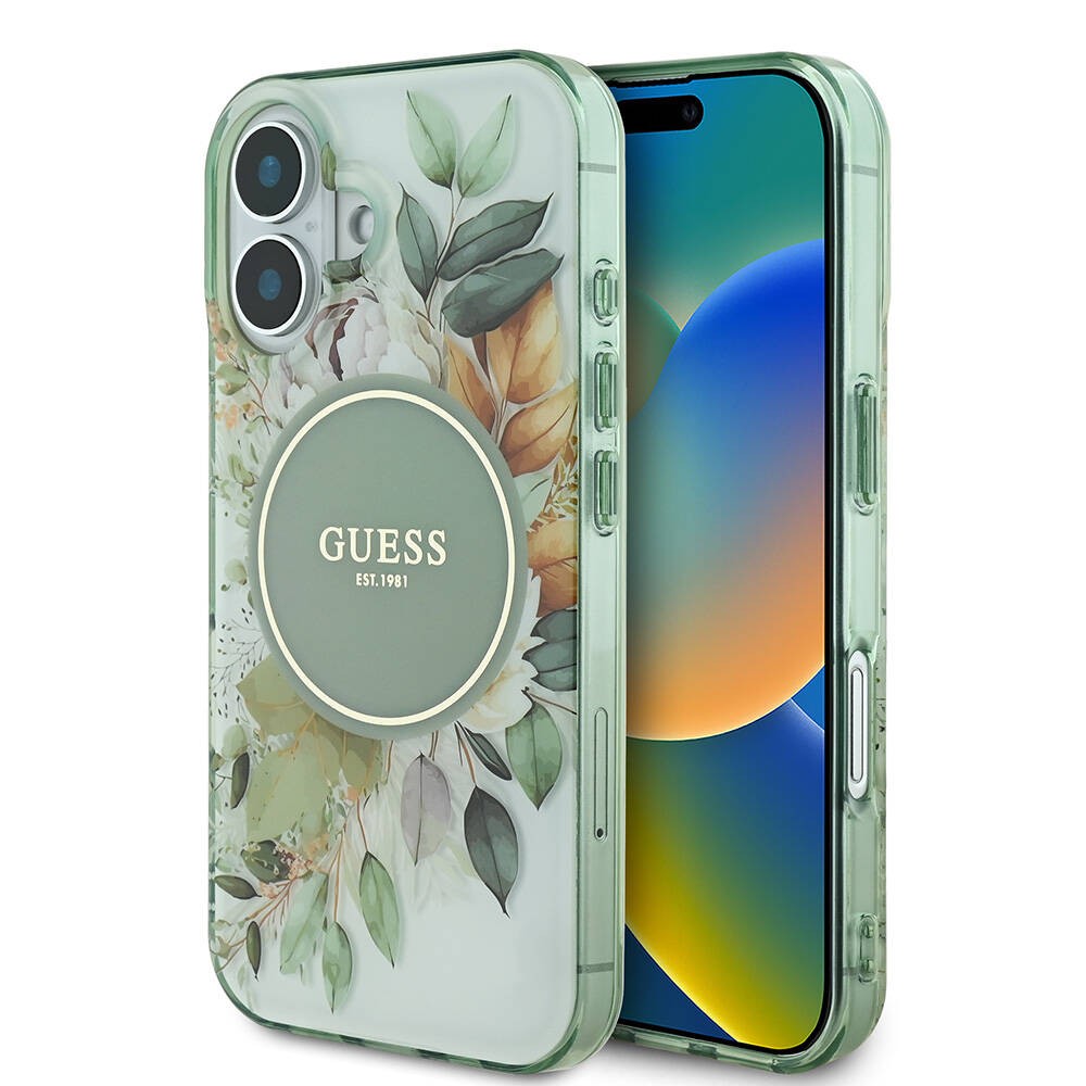 iPhone 16 Kılıf Guess Orjinal Lisanslı Magsafe Şarj Özellikli IML Baskılı Yazı Logolu Flower Tonal Circle Kılıf