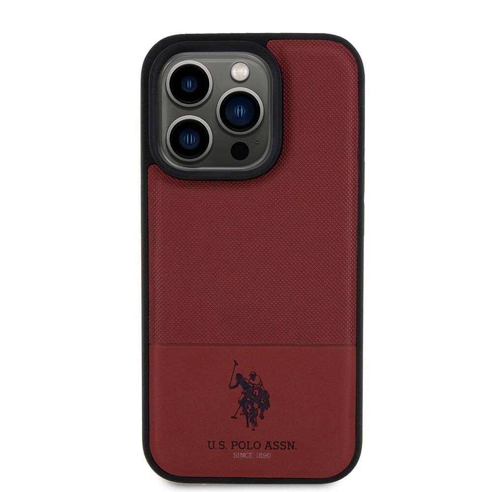 iPhone 15 Pro Kılıf U.S. Polo Assn. Orjinal Lisanslı Suni Deri Arka Yüzey Baskı Logolu Örgü Desenli Kılıf