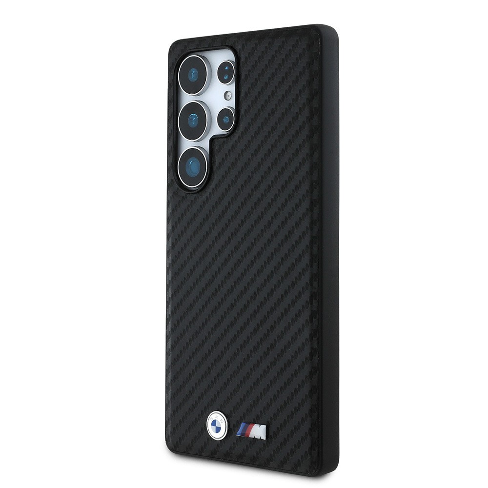 Galaxy S25 Ultra Kılıf BMW Orjinal Lisanslı M-safe Şarj Özellikli Karbon Fiber Görünümlü ve Metal Logolu PU Deri Kapak