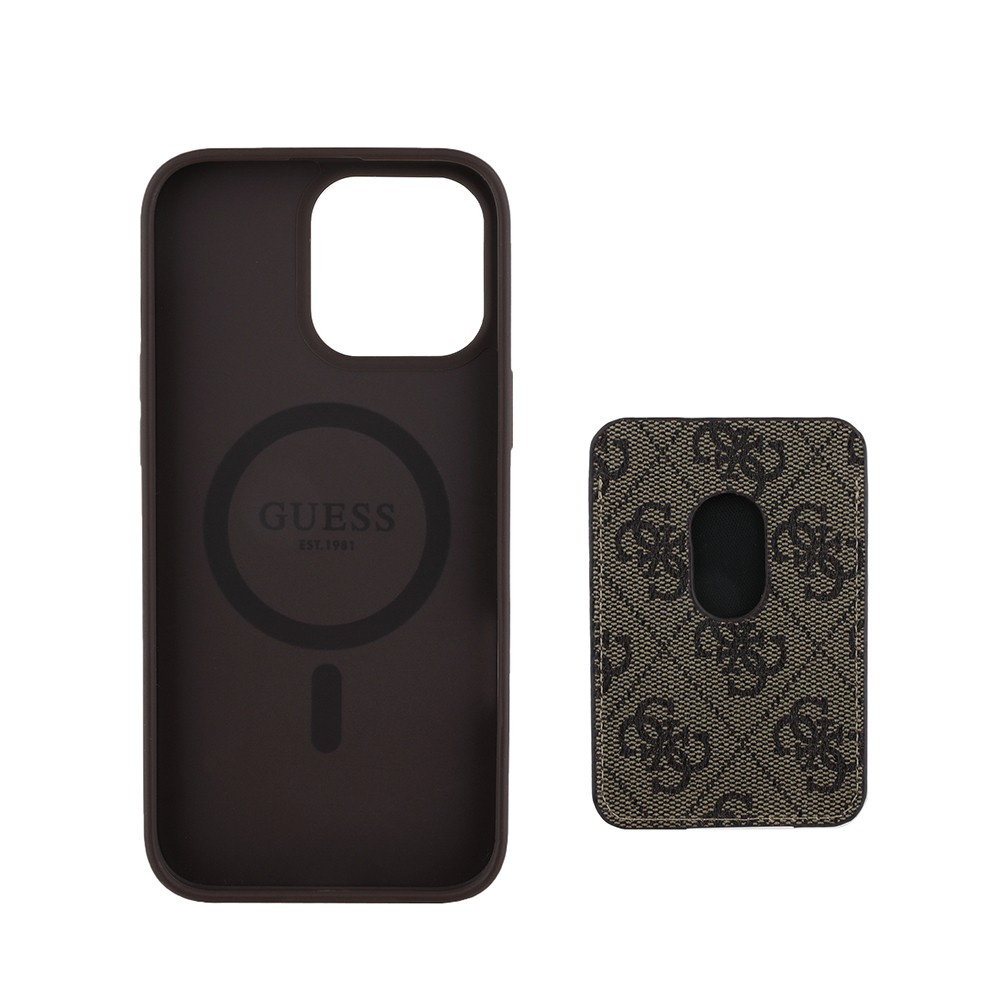Apple iPhone 14 Pro Max Kılıf Guess Orjinal Lisanslı M-safe Şarj Özellikli 4G Desenli Çizgili Kartlıklı Kapak