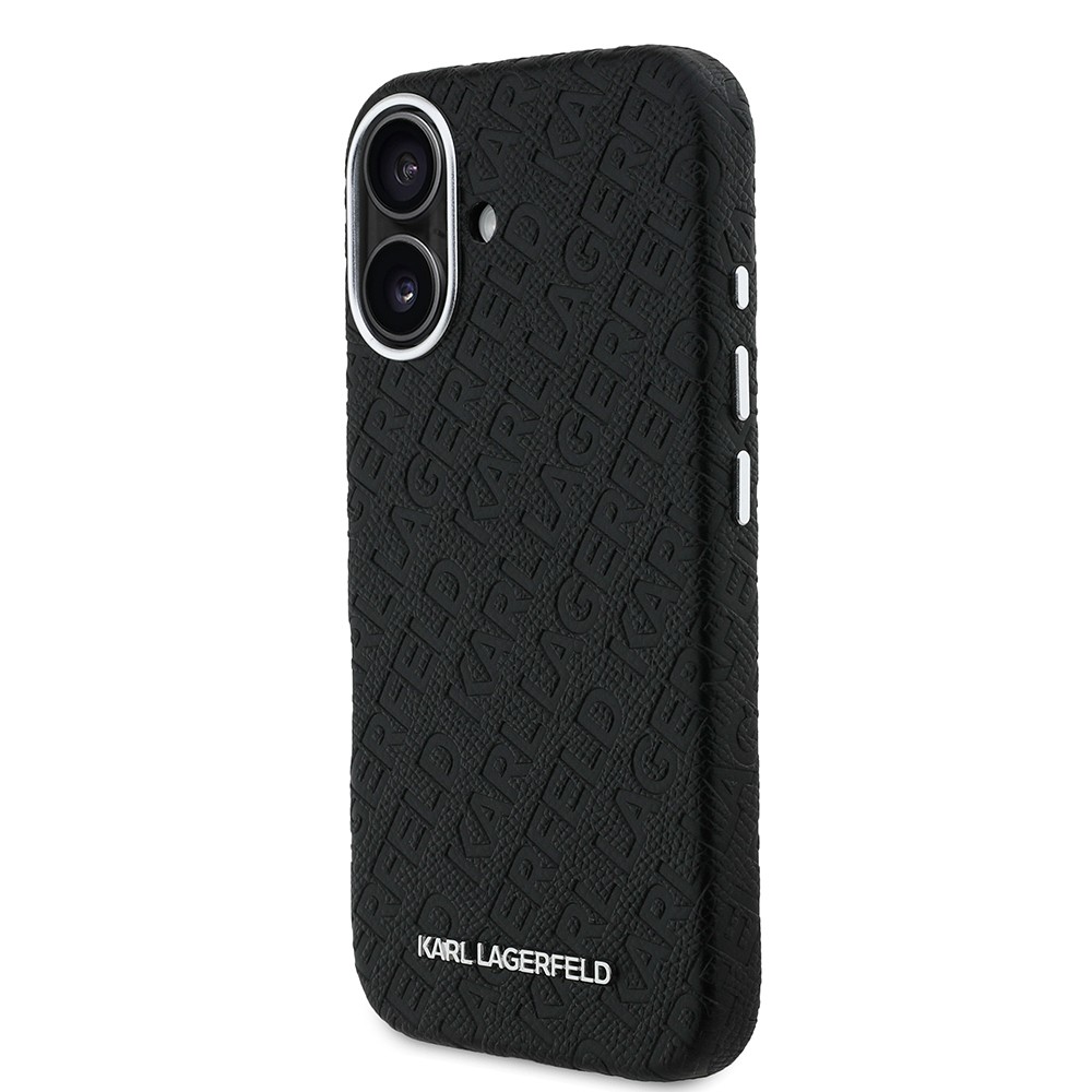 Apple iPhone 16 Kılıf Karl Lagerfeld Orjinal Lisanslı PU Deri Damgalı Metal Yazı Logolu Kapak