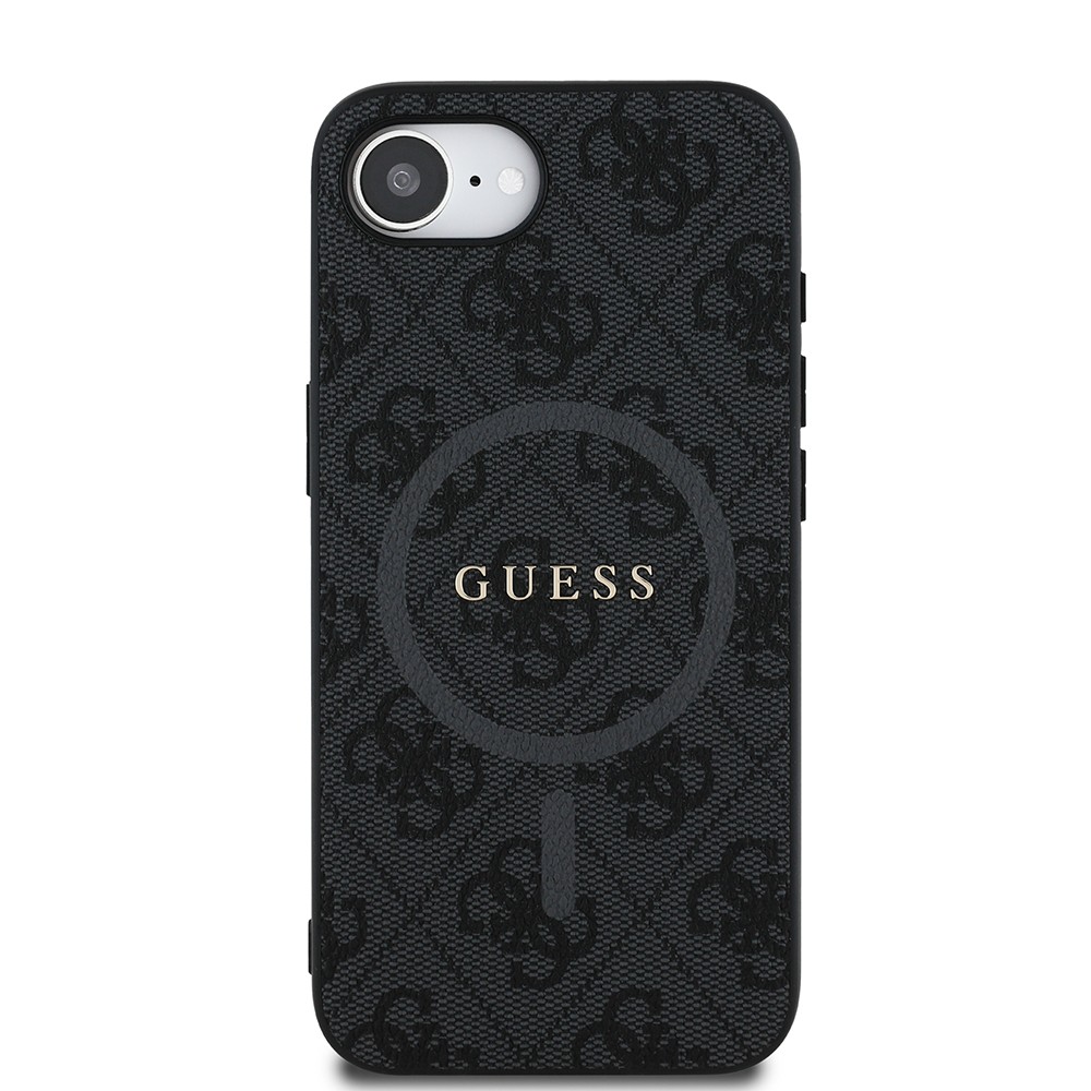 Apple iPhone 16E Kılıf Guess Orjinal Lisanslı M-safe Şarj Özellikli PU Halkalı 4G Desenli Yazı Logolu Kapak