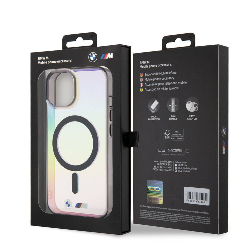 iPhone 15 Kılıf BMW Magsafe Şarj Özellikli Transparan Renk Geçişli Iridescent Orjinal Lisanslı Kılıf