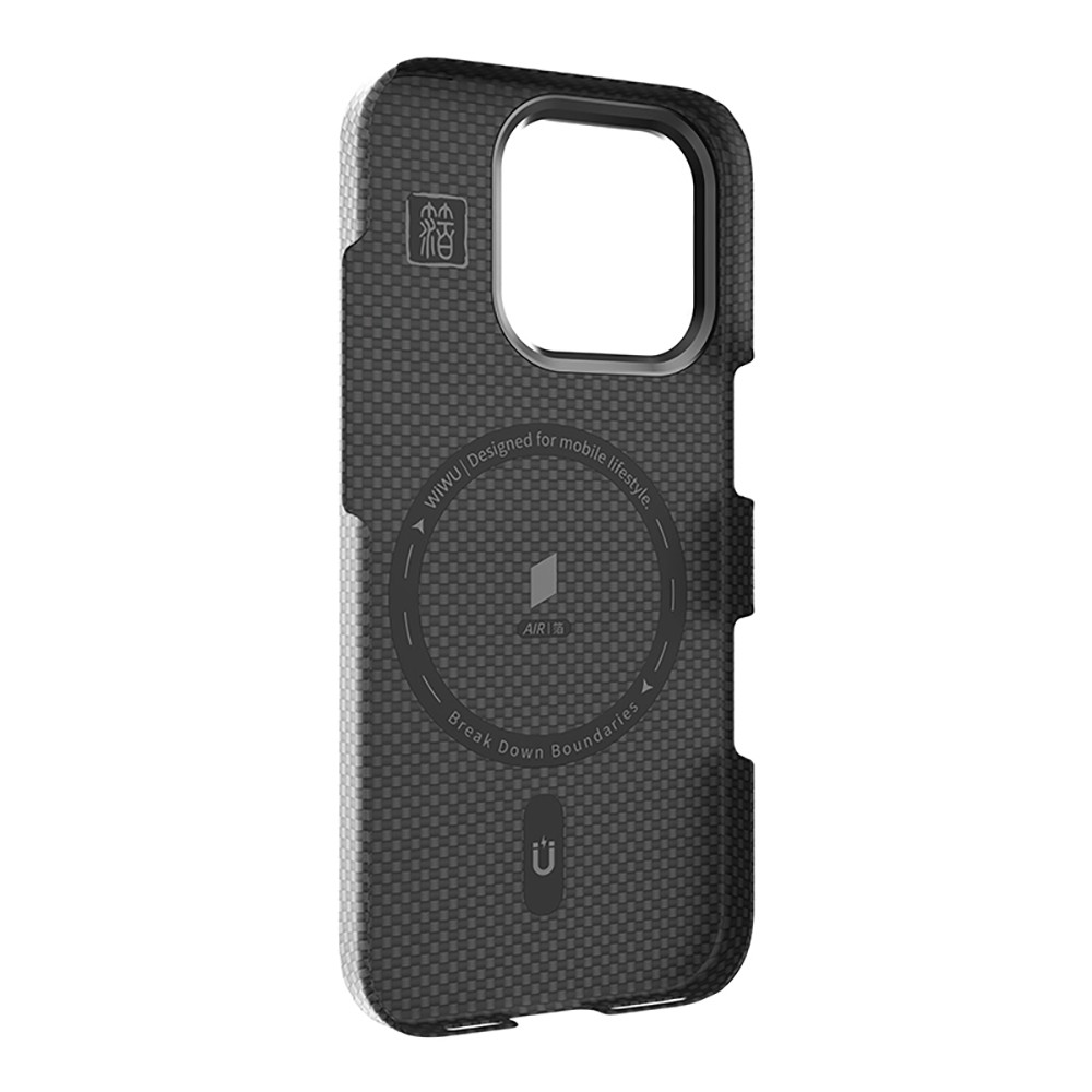 Apple iPhone 16 Pro Max Kılıf Wiwu DCC-208 M-safe Şarj Özellikli Kamera Standlı Aramid Fiber Tasarım Kevlar Kapak