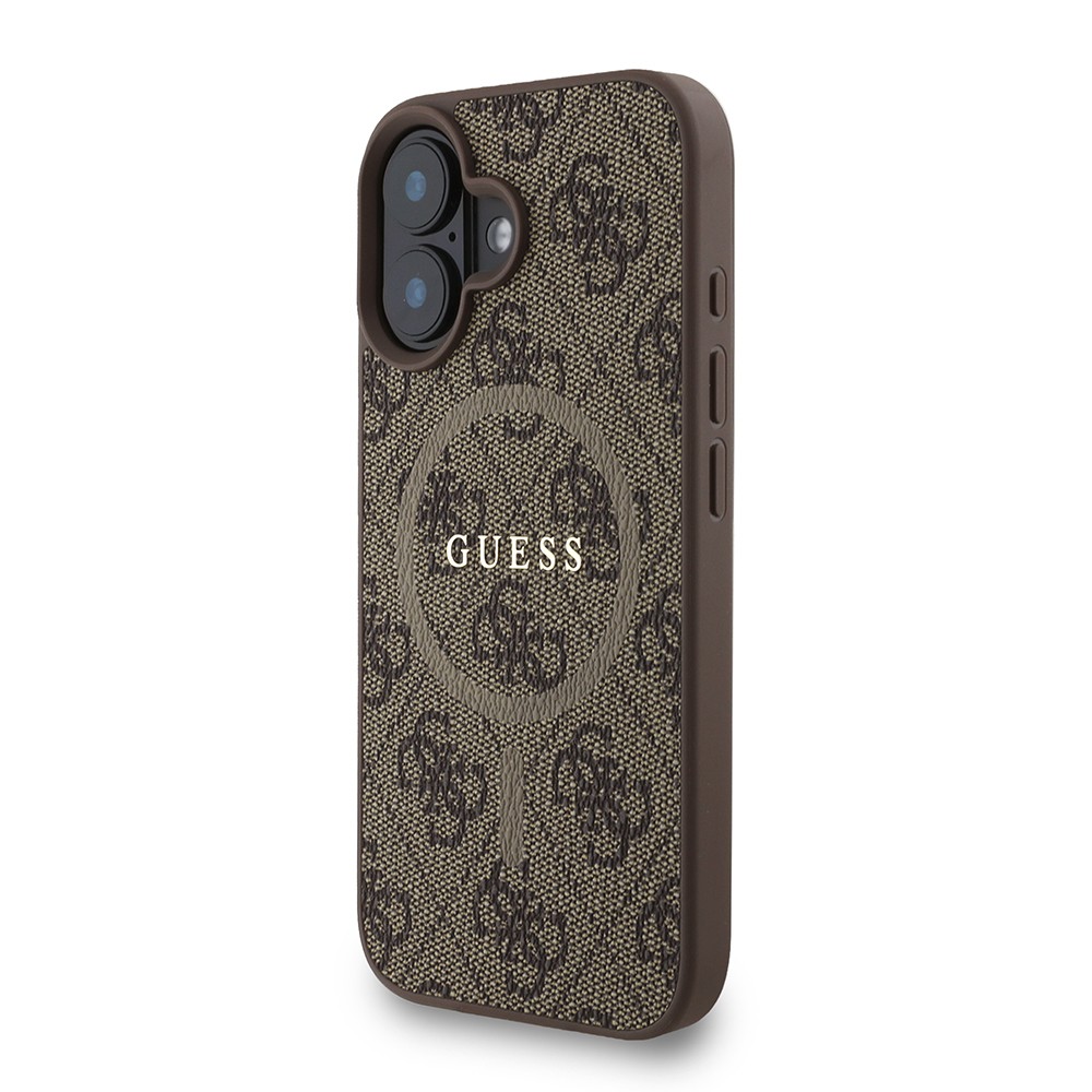 Apple iPhone 16 Plus Kılıf Guess Orjinal Lisanslı M-safe Şarj Özellikli PU Deri Bilek Askı İpli Yazı Logolu Kapak