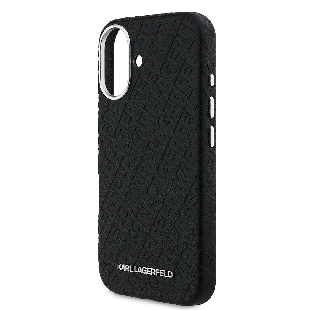 Apple iPhone 16 Kılıf Karl Lagerfeld Orjinal Lisanslı PU Deri Damgalı Metal Yazı Logolu Kapak