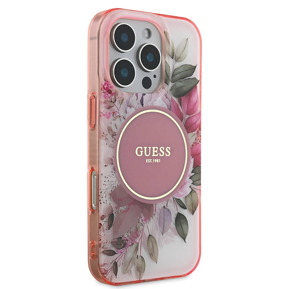 iPhone 16 Pro Kılıf Guess Orjinal Lisanslı Magsafe Şarj Özellikli Flower Tonal Circle Kılıf