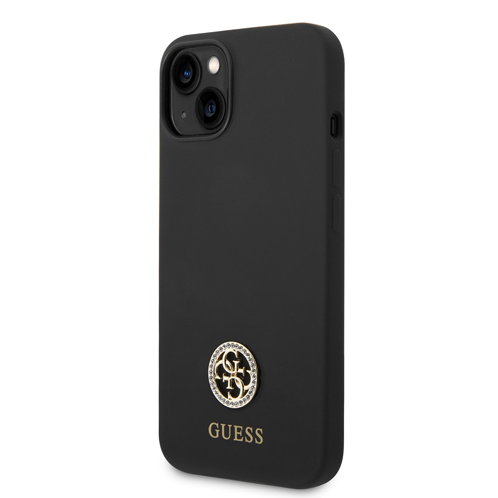 Apple iPhone 14 Kılıf Guess Orjinal Lisanslı Yazı ve Taşlı 4G Logolu Silikon Kapak