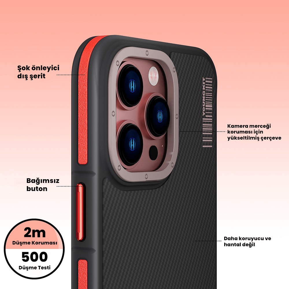 iPhone 14 Pro Kılıf Magsafe Şarj Özellikli YoungKit 600D Kevlar Kılıf