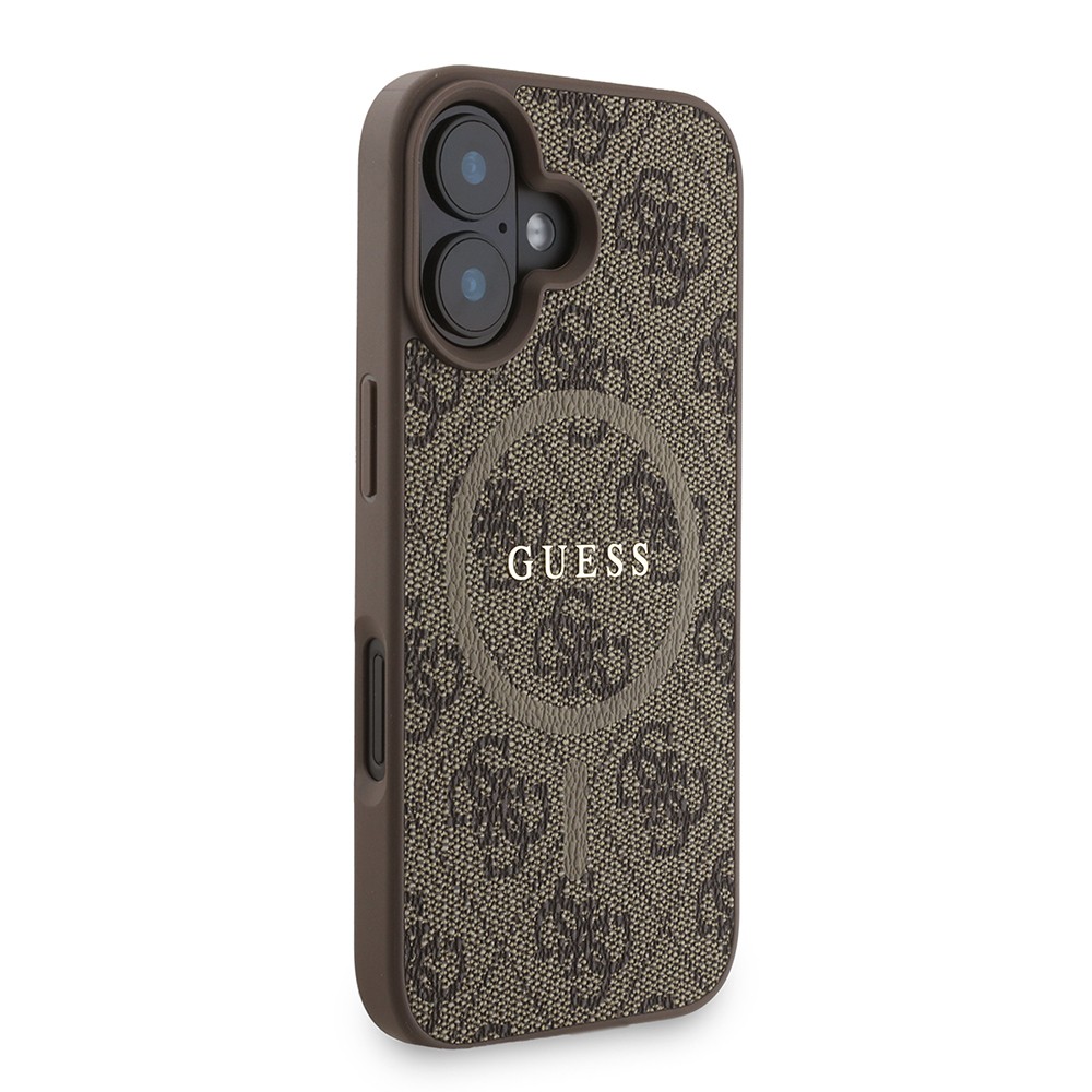 Apple iPhone 16 Plus Kılıf Guess Orjinal Lisanslı M-safe Şarj Özellikli PU Deri Bilek Askı İpli Yazı Logolu Kapak