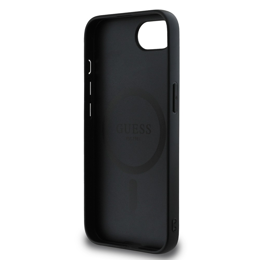Apple iPhone 16E Kılıf Guess Orjinal Lisanslı M-safe Şarj Özellikli PU Halkalı 4G Desenli Yazı Logolu Kapak
