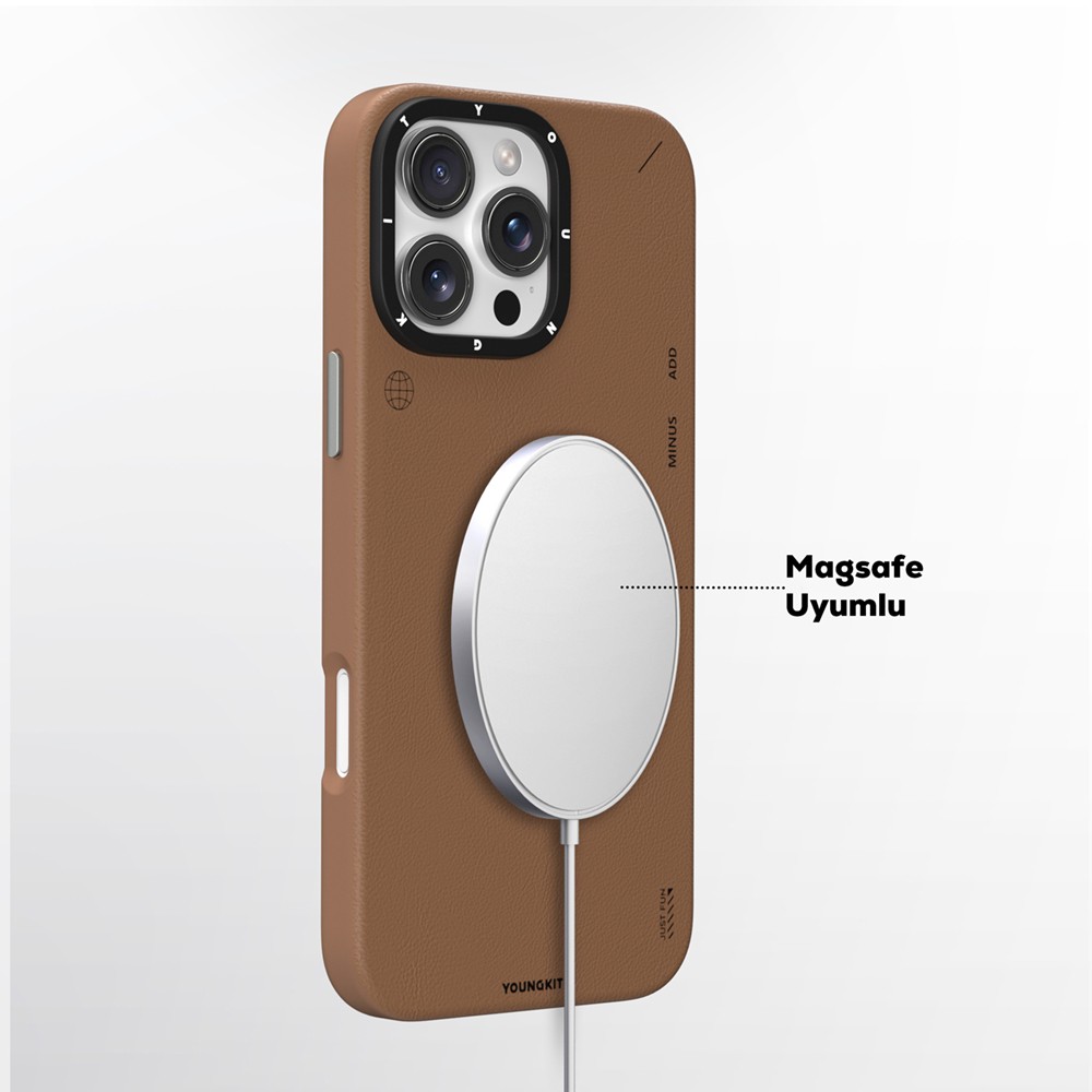 iPhone 16 Pro Max Kılıf Magsafe Şarj Özellikli Basit Mat Deri Desenli Youngkit Tech Fashion Serisi Kılıf